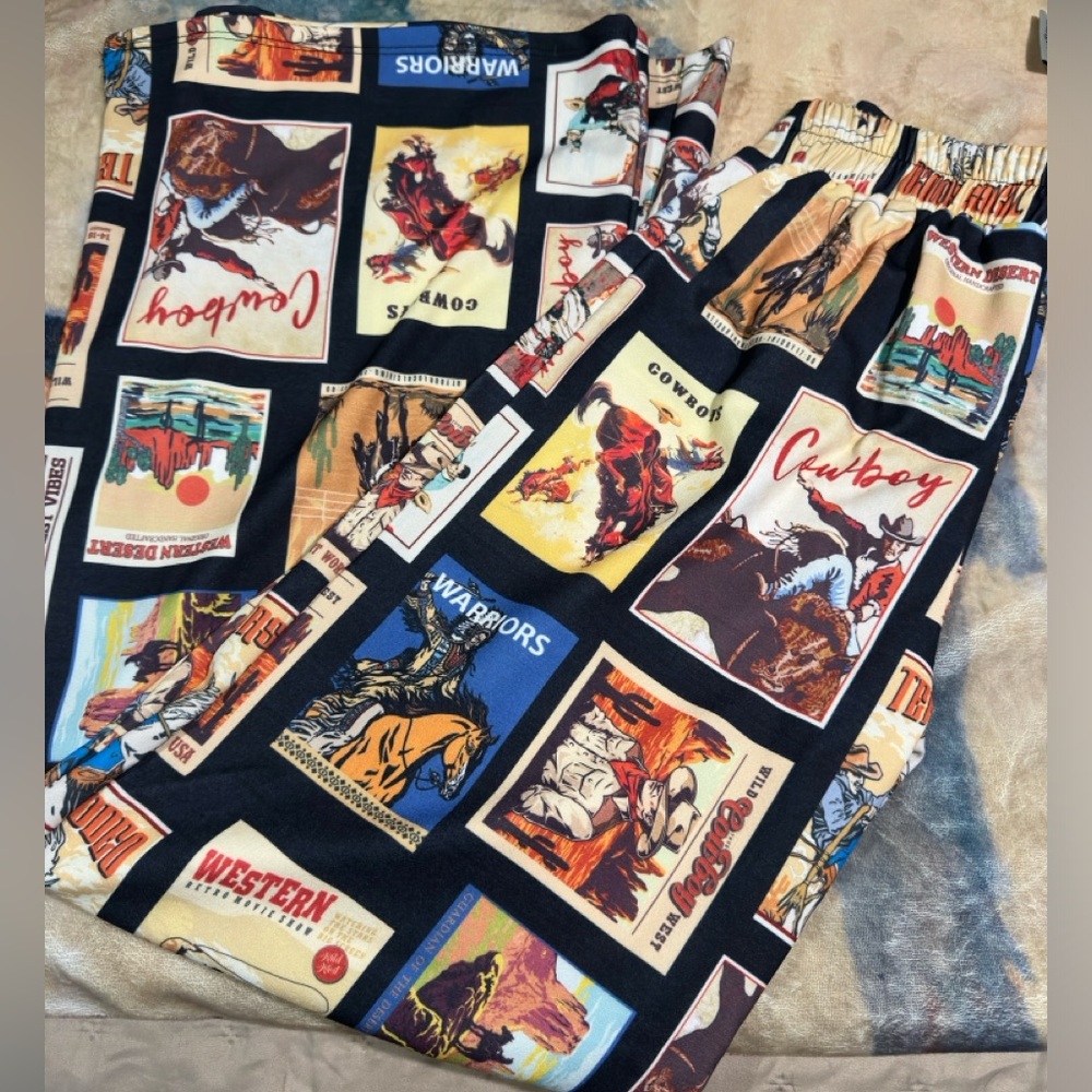 Unique Western Postcard Print Pants
